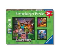 Ravensburger - Minecraft, Puzzle niños 5 años, con 3 Puzzles de 49 Piezas.