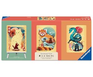 Ravensburger Minipuzzle-Trio 100 Teile - Ukiyo-e Katzenkrieger, Roter Panda & Drache