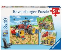 Ravensburger- Big Machines Medios de Trabajo Puzle Infantil 08012-Puzzle para niños a Partir de 5 años, 3 x 49 Piezas, Color Amarillo, Large (80120)