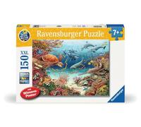 Ravensburger Infantil 13411 - Animales Marinos en Arrecife de Coral - ¿por qué ¿por qué ¿por qué Puzzle de 150 Piezas XXL + póster de Conocimiento para niños a Partir de 7 años