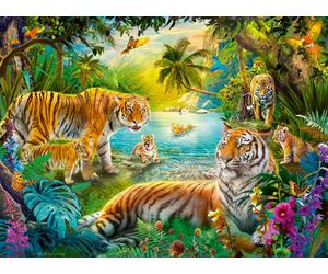 Ravensburger Puzzle 12001384 - Tiger Family in The Oasis - 500 Teile Puzzle für