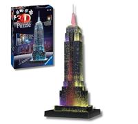 Ravensburger - Puzzle 3D Empire State Building Nocturno LED, 228 Piezas | Puzzle 3D LED Empire State Building de 228 piezas, réplica nocturna de Nueva York para montar y decoración para casa.