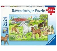 Ravensburger Tiere Puzle Infantil 07833 en el Patio de Caballos - Puzzle para niños a Partir de 4 años, con 2 x 24 Piezas, Color 1, 500
