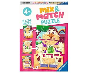 Ravensburger Puzzle, Mis Amigos de la Granja, Línea Mix & Match, Puzzles para Niños, Edad Recomendada 4+, Rompecabeza de Calidad