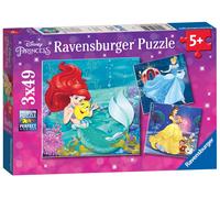 Ravensburger Rompecabezas Princesas Disney Pack de 3, 3 x 49 piezas, 21 x 21 cm, 5+ años