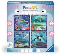 Ravensburger Puzzle UP 12004002, de Animales Marinos, 4 puzles de 64, 72, 81 y 90 Piezas para Combinar y, con un Cuaderno de conocimientos Adicional, Rompecabezas de Animales de 5 años