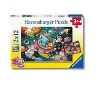 Ravensburger - Puzzle: Animales en el Espacio, Puzzle 3 Años o Más, Puzles Niños 3 Años, Puzzles Infantiles 3 Años, Rompecabezas Niños, Puzzle 2x12 Piezas, Medidas Puzzle 26x18cm