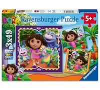 Ravensburger - Puzzles Dora Pack De 3 | Puzzle 5 Años O Más | Regalos para Niños De 5 Años De 3 X 49 Piezas | Rompecabezas Niños De 21 X 21 Cm | Ravensburger Puzzle