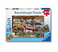 Ravensburger - Puzzle Mantenimiento de Trenes y Aviones Puzzle 2D niños 2x24 Piezas