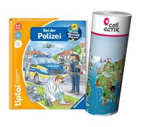 Ravensburger Tiptoi - Libro con texto en alemán "Unterwegs mit der Polizei" + Kinder Wimmel-Weltkarte | 4-7 Jahre