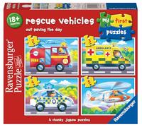 Ravensburger - Puzzle Vehiculos de Rescate, Puzzle 2D niños 4 in a Box - My First Puzzle 2/3/4/5 Piezas