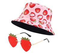 Raveparty Sombrero de pescador de fresas para mujer, divertido sombreros de Apero Spritz de pescador, sombrero de pescador, con gafas en forma de corazón Apero Party Hut Apero regalo