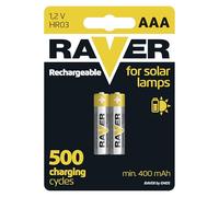 Raver by EMOS - Pilas solares AAA Micro Recargables para lámparas solares - NiMH - 1,2 V HR03, 400 mAh - Temperatura de Funcionamiento de -20 °C a +50 °C - mín. 500 ciclos de Carga - 2 Unidades