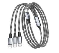 RAVIAD 100W Cable USB C a Multi Cable de Carga Rapida [2M] Cargador Cable 3 en 1 con Chip E-Mark Múltiples USB C Tipo C Lightning Micro Cable para iPhone 17/16/15/14, Galaxy S25/S24/S23, Pad, MacBook