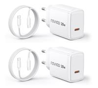 RAVIAD 20W Cargador USB C, 2 Pack Cargador iPhone Carga Rapida USB C Enchufe con 2 Cables USB C 2M, Carga Rapida Tipo C Charger Compatible con iPhone 17 16 15, Galaxy S25 S24 S23, iPad Pro, Macbook