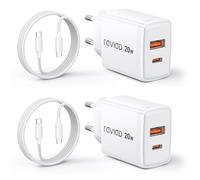 RAVIAD 20W Cargador USB C, 2Pcs USB C Enchufe Rapido 2-Puerto y Cable Tipo C Carga Rapida 2M, Carga Rapida Tipo C Charger Compatible con iPhone 17 16 15 Pro MAX, Galaxy S25 S24 S23, iPad Pro, Macbook