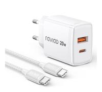 RAVIAD 20W Cargador USB C, 2Pcs USB C Enchufe Rapido 2-Puerto y Cable Tipo C Carga Rapida 2M, Carga Rapida Tipo C Charger Compatible con iPhone 16 15 Pro MAX, Galaxy S25 S24 S23, iPad Pro, Macbook