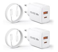 RAVIAD 20W Cargador USB C, 2Pcs USB C Enchufe Rapido 2-Puerto y Cable Tipo C Carga Rapida 3M, Carga Rapida Tipo C Charger Compatible con iPhone 16 15 Pro MAX, Galaxy S25 S24 S23, iPad Pro, Macbook