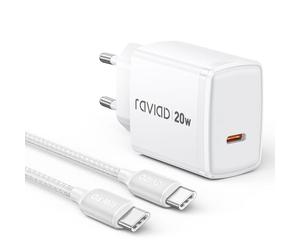 RAVIAD 20W Cargador USB C, Cargador iPhone Carga Rapida USB C Enchufe con Cable USB C 2M, Carga Rapida Tipo C Charger Compatible con iPhone 17 16 15 Pro MAX, Galaxy S25 S24 S23, iPad Pro, Macbook