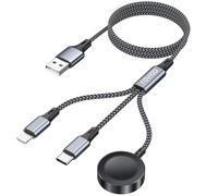 RAVIAD 3 en 1 Cargador Apple Watch, 1.2M Cable Cargador iPhone Cargador Múltiple USB con Cargador para Apple Watch, USB C y Lightning para iWatch Ultra/SE/11/10/9/8/7/6/5,iPhone 17/16/15/14/13,Galaxy