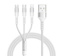 RAVIAD 3 en 1 Multi Cable de Carga 3M, Multi USB Cargador Cable Nylon Múltiples Micro USB Tipo C para iPhone 16/15/14/13, Android Samsung Galaxy S24/S23/S22/S21, Huawei P60/P50, Honor, Kindle, Plata