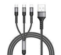 RAVIAD 3 en 1 Multi Cable de Carga, Multi USB Cargador Cable [1.2M] Nylon Múltiples Micro USB Tipo C para Android Samsung Galaxy S10/S9/S8/S7, Huawei P30/P20, OnePlus- Gris