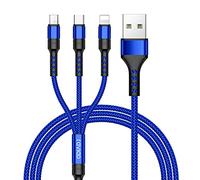 RAVIAD 3 en 1 Multi Cable de Carga, Multi USB Cargador Cable [1.2M] Nylon Múltiples Micro USB Tipo C para Android Samsung Galaxy S10/S9/S8/S7, Huawei P30/P20, Xiaomi, OnePlus- Azul