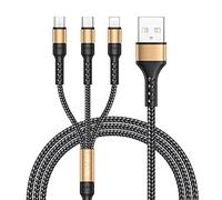 RAVIAD 3 en 1 Multi Cable de Carga, Multi USB Cargador Cable [3M] Nylon Múltiples Micro USB Tipo C para iPhone 16/15/14/13, Android Samsung Galaxy S24/S23/S22/S10/S9/S8/S7, Huawei P50, Redmi - Oro