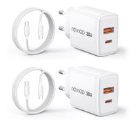 RAVIAD 30W Cargador USB C Carga Rapida, GAN 2-Puerto Cargador Tipo C y Cable Tipo C Carga Rapida 2M, 2 Pack Cargador Carga Rápida para iPhone 17 16 15 14 13 Pro MAX, Galaxy S25 S24 S23, Pad, Macbook