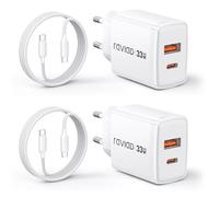 RAVIAD 33W Cargador USB C Carga Rapida, 2Pcs USB C GAN Tech Cargador 2-Puerto y Cable Tipo C Carga Rapida 3M, Carga Rápida Tipo C Charger Compatible con iPhone 16 15 14 13 Pro Max, Galaxy S25 S24 S23