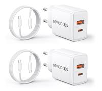 RAVIAD 33W Cargador USB C Carga Rapida, 2Pcs USB C GAN Tech Cargador 2-Puerto y Cable Tipo C Carga Rapida 1M, Carga Rápida Tipo C Charger Compatible con iPhone 16 15 14 13 Pro MAX, Galaxy S25 S24 S23