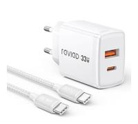 RAVIAD 33W Cargador USB C Carga Rapida, USB C GAN Tech Cargador 2-Puerto y Cable Tipo C Carga Rapida 3M, Carga Rápida Tipo C Charger Compatible con iPhone 17 16 15 14 13 Pro Max, Galaxy S25 S24 S23