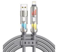 RAVIAD Cable cargador multi 1.2M [240W] con luz LED RGB, cable rápido a Lightning y Tipo C para iPhone 15/14, Samsung S24/S23, Huawei, iPad, MacBook