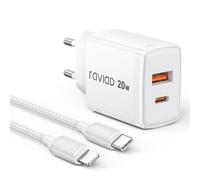 RAVIAD Cargador Carga Rapida for iPhone, 20W USB C Enchufe Rapido con 2M Cable iPhone para iPhone 14 13 12 11 Pro Max Plus Mini XS XR X SE, Cargador USB C Cabezal Adaptador Pared Charger Corrient