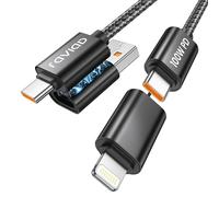 RAVIAD Multi Cable de Carga 1M 4 en 1 Multi USB Cargador Cable 100W PD Nylon Cable USB C/A a Lightning o Tipo C de Cargador Carga Rápida para iPhone 17/16/15/14 Pro, Samsung S25/S24/S23, MacBook, iPad