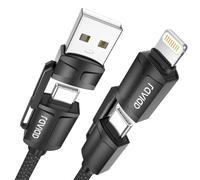 RAVIAD Multi Cable de Carga 1M 4 en 1 Multi USB Cargador Cable 60W PD Nylon Cable USB con USB C/A a Lightning o Tipo C de Cargador Carga Rápida para iPhone 16/15, Galaxy S24/S23, Huawei, Honor - Negro