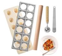 Ravioli Maker, 12 albóndigas de aluminio, tabla para raviolis con rodillo, rueda de ensanchador y espátula de carne