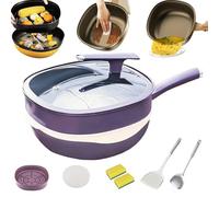 Ravionelle 2026 Upgrade12 Inch Titanium Alloy Nonstick Pan with Lid & Steamer, Titanium Ceramic Nonstick Deep Saute Pan and Frying Pan, Multi-Purpose Cookware for Home Cooking (Purple)