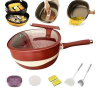 Ravionelle 2026 Upgrade12 Inch Titanium Alloy Nonstick Pan with Lid & Steamer, Titanium Ceramic Nonstick Deep Saute Pan and Frying Pan, Multi-Purpose Cookware for Home Cooking (Red)