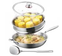 Ravionelle Sartén de Titanio Antiadherente, Resistente y Duradera, Compatible con Todos los Tipos de Cocinas, Sin Revestimientos, Fácil de Limpiar (Con tapa + rejilla para vaporera,24cm)