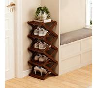 Ravionelle The 9-Tier No-Assembly Bamboo Rack, Tall Narrow Foldable Shoe Organizer for Entryway, Closet, Dorm, Space-Saving Multifunctional Storage Shelf (Brown,5 Tier)