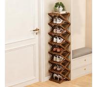 Ravionelle The 9-Tier No-Assembly Bamboo Rack, Tall Narrow Foldable Shoe Organizer for Entryway, Closet, Dorm, Space-Saving Multifunctional Storage Shelf (Brown,8 Tier)