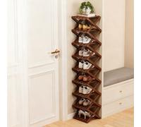 Ravionelle The 9-Tier No-Assembly Bamboo Rack, Tall Narrow Foldable Shoe Organizer for Entryway, Closet, Dorm, Space-Saving Multifunctional Storage Shelf (Brown,9 Tier)