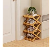 Ravionelle The 9-Tier No-Assembly Bamboo Rack, Tall Narrow Foldable Shoe Organizer for Entryway, Closet, Dorm, Space-Saving Multifunctional Storage Shelf (Nature,4 Tier)
