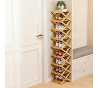Ravionelle The 9-Tier No-Assembly Bamboo Rack, Tall Narrow Foldable Shoe Organizer for Entryway, Closet, Dorm, Space-Saving Multifunctional Storage Shelf (Nature,9 Tier)