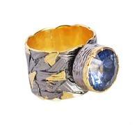 Ravishing Impressions Anillo ajustable de cuarzo azul arcoíris, chapado en oro amarillo, rodio negro, juego de bisel redondo facetado de 13 mm, anillo de piedras preciosas llamativas, regalo para