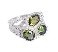 Ravishing Impressions Anillo apilable de moldavita ovalado de ocho por seis milímetros, color verde, facetado, apilable, joyería hecha a mano, U1/2,63(20.10), Piedra preciosa, Moldavita
