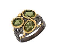 Ravishing Impressions Anillo apilable ovalado con bisel de moldavita, facetado verde, de ocho por seis milímetros, hecho a mano, apilable, anillo de joyería, V1/2,65(20.7), Piedra preciosa, Moldavita