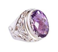 Ravishing Impressions Anillo de amatista con bisel de rodio blanco, ovalado, facetado, 18 x 15 mm, anillo de piedra preciosa morada, joyería de diseño llamativo, regalo hecho a mano para mujeres, V 1