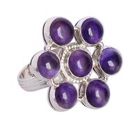 Ravishing Impressions Anillo de amatista de plata 925 de 7 mm, bisel ovalado de cabujón morado, ajustable, hecho a mano, piedra natural, joyería bohemia para mujer, X 1/2, Piedra preciosa., Amatista